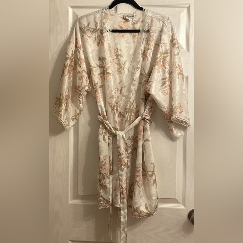 Vintage French Maid Floral Robe with Lace Trim, sz M